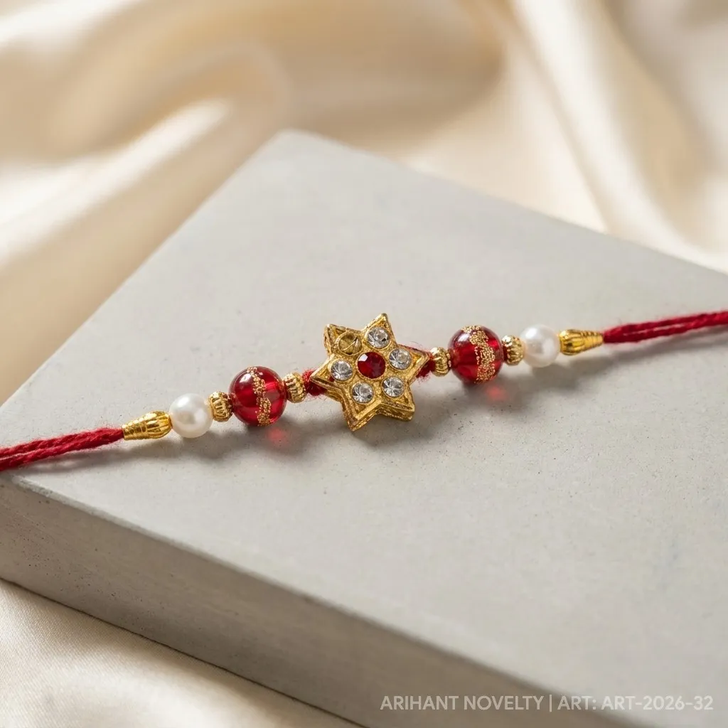 CZ Star Pearl Rakhi – handmade Kundan rakhi from Bikaner by Arihant Novelty