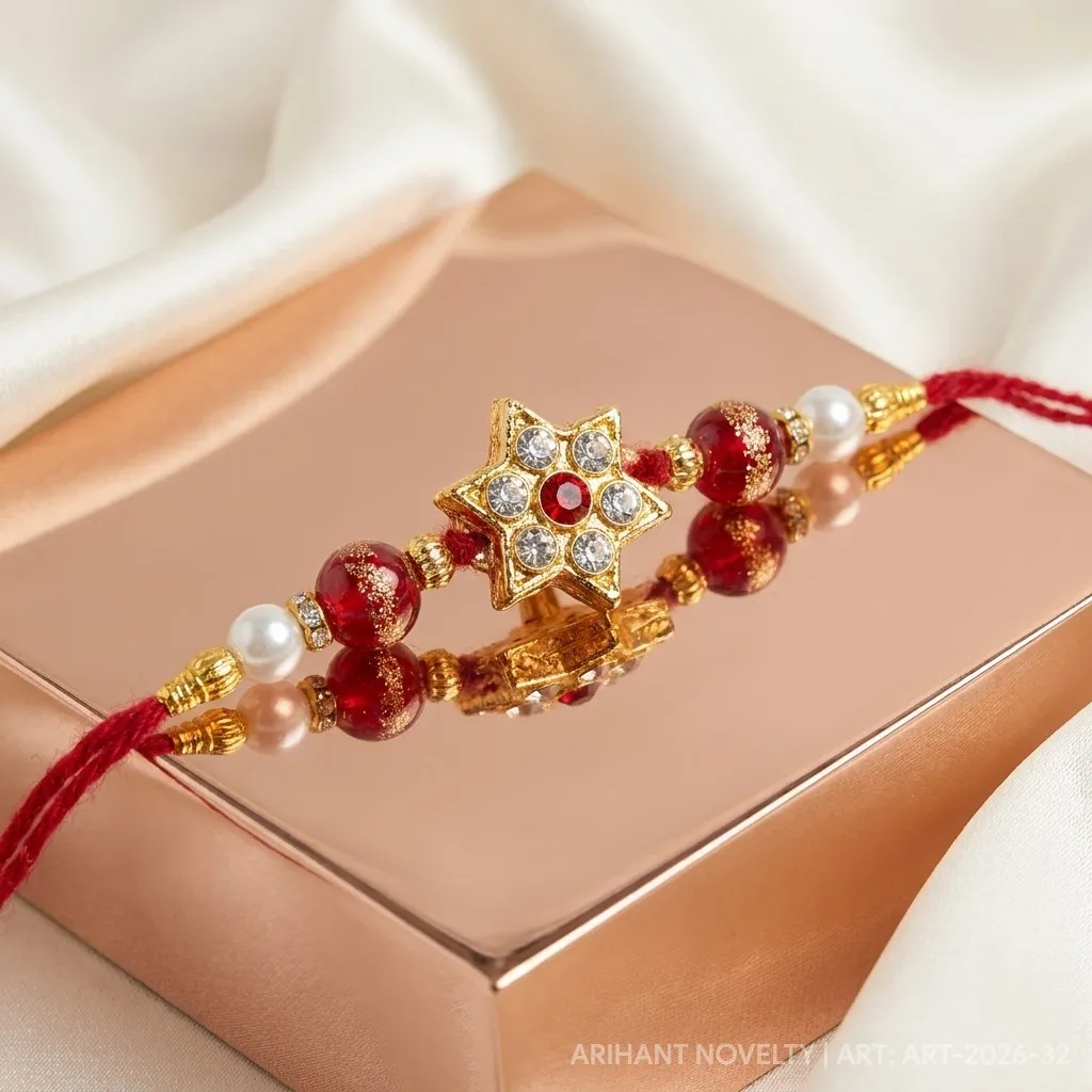 CZ Star Pearl Rakhi – handmade Kundan rakhi from Bikaner by Arihant Novelty