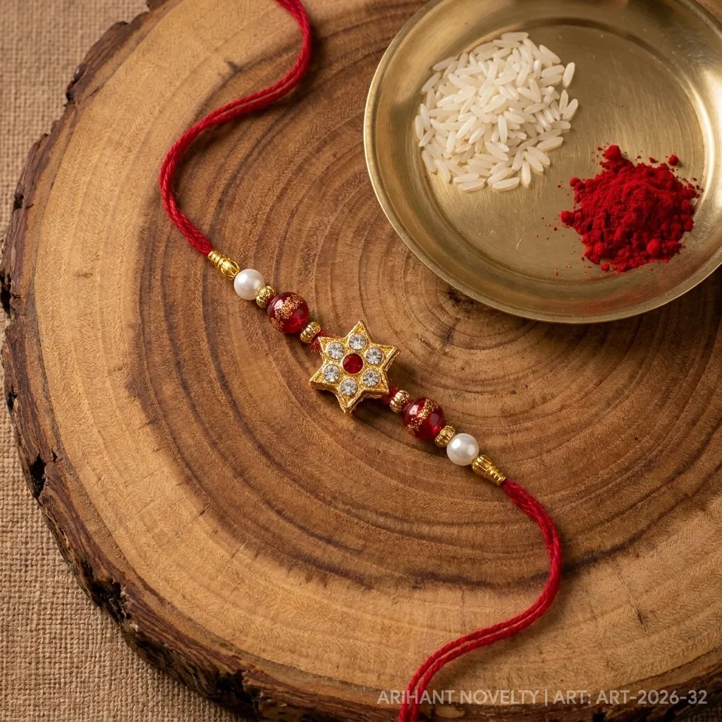 CZ Star Pearl Rakhi – handmade Kundan rakhi from Bikaner by Arihant Novelty