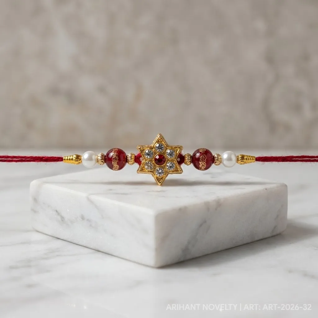 CZ Star Pearl Rakhi – handmade Kundan rakhi from Bikaner by Arihant Novelty