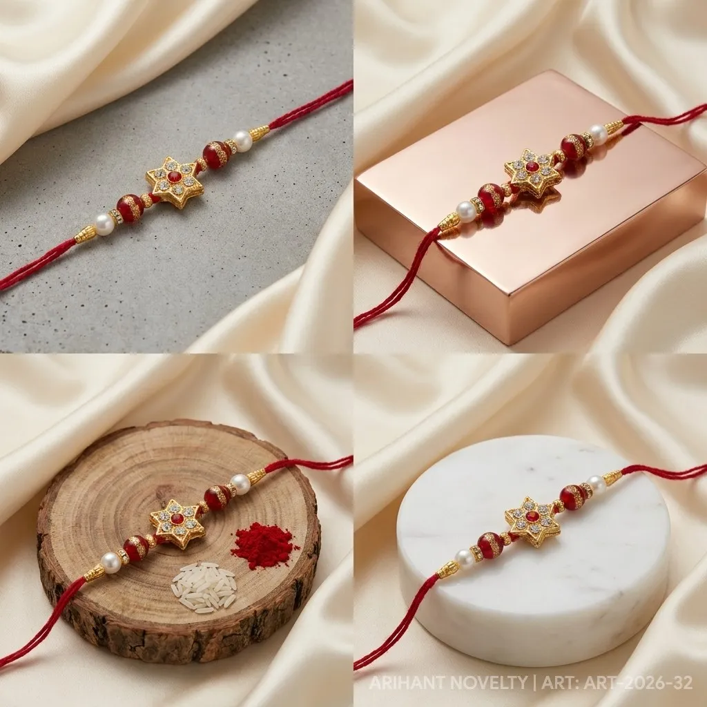CZ Star Pearl Rakhi – handmade Kundan rakhi from Bikaner by Arihant Novelty