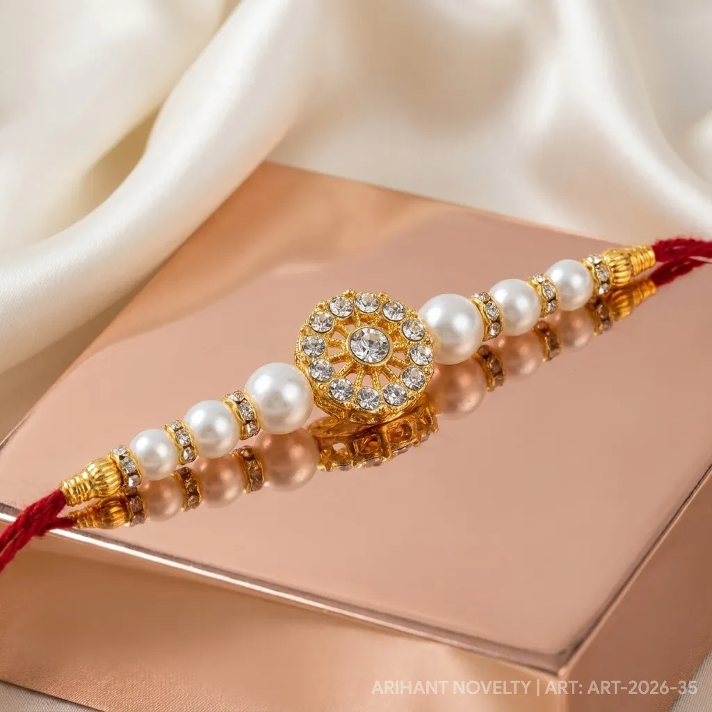 Square Meenakari Pearl Trio – handmade Meenakari rakhi from Bikaner by Arihant Novelty