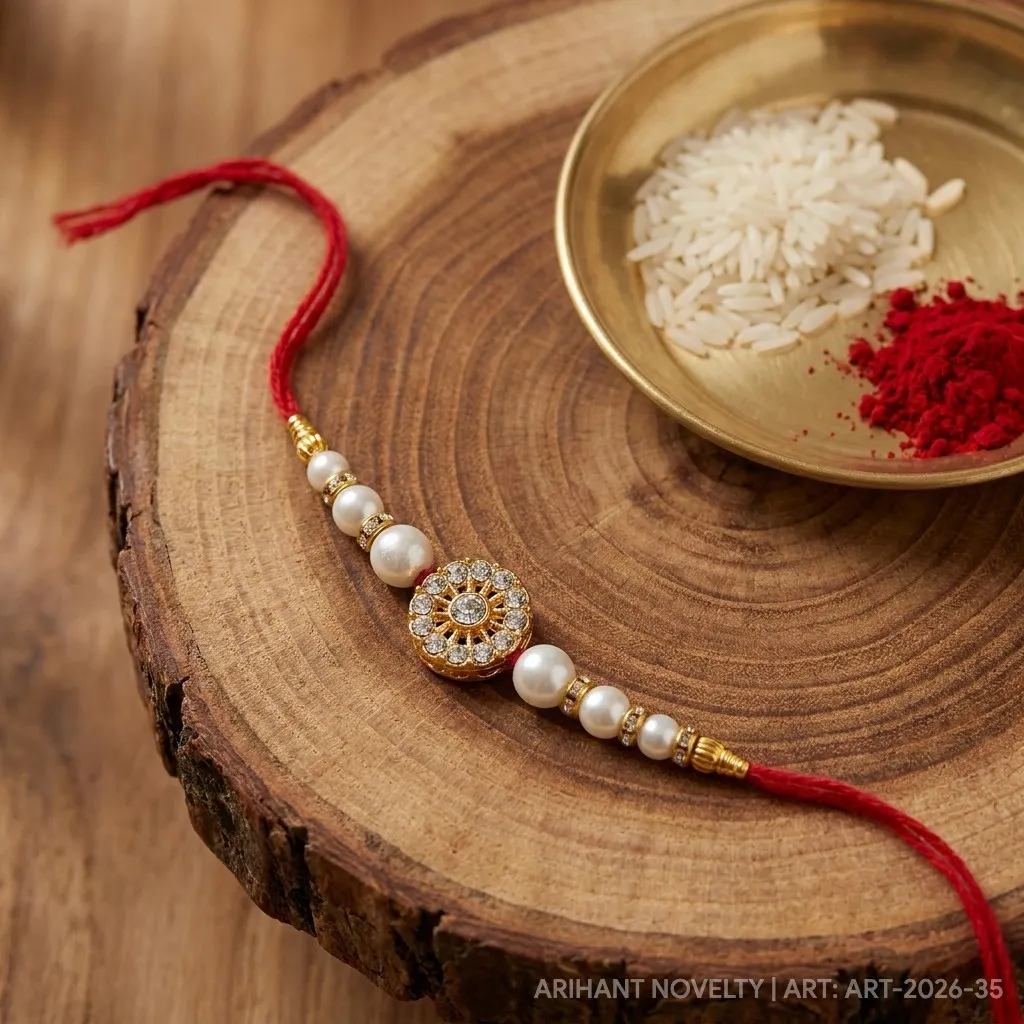 Square Meenakari Pearl Trio – handmade Meenakari rakhi from Bikaner by Arihant Novelty