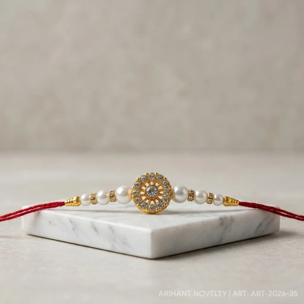 Square Meenakari Pearl Trio – handmade Meenakari rakhi from Bikaner by Arihant Novelty