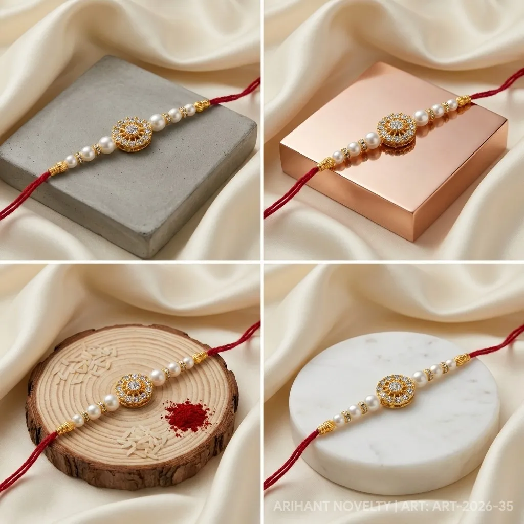 Square Meenakari Pearl Trio – handmade Meenakari rakhi from Bikaner by Arihant Novelty