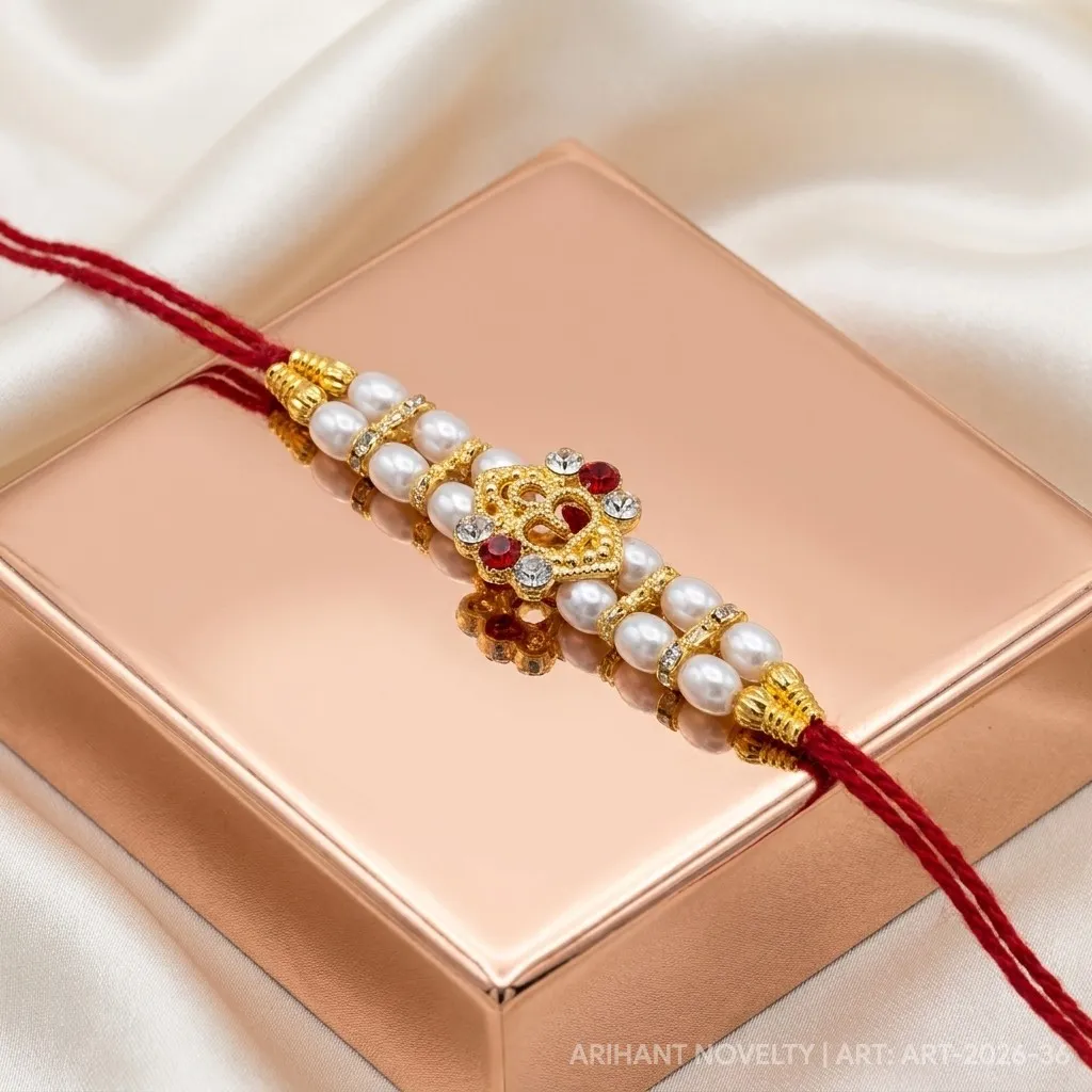 OM Symbol Pearl Rakhi – handmade Traditional rakhi from Bikaner by Arihant Novelty