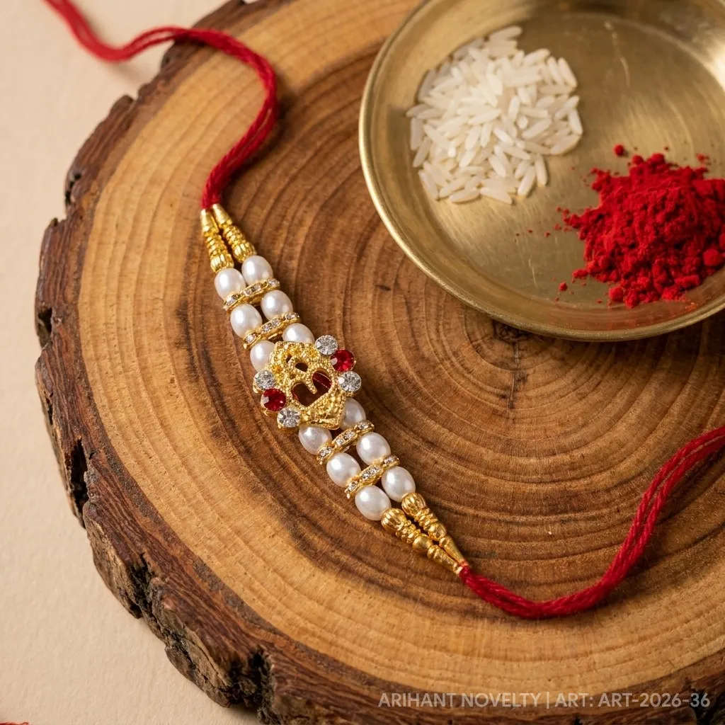OM Symbol Pearl Rakhi – handmade Traditional rakhi from Bikaner by Arihant Novelty