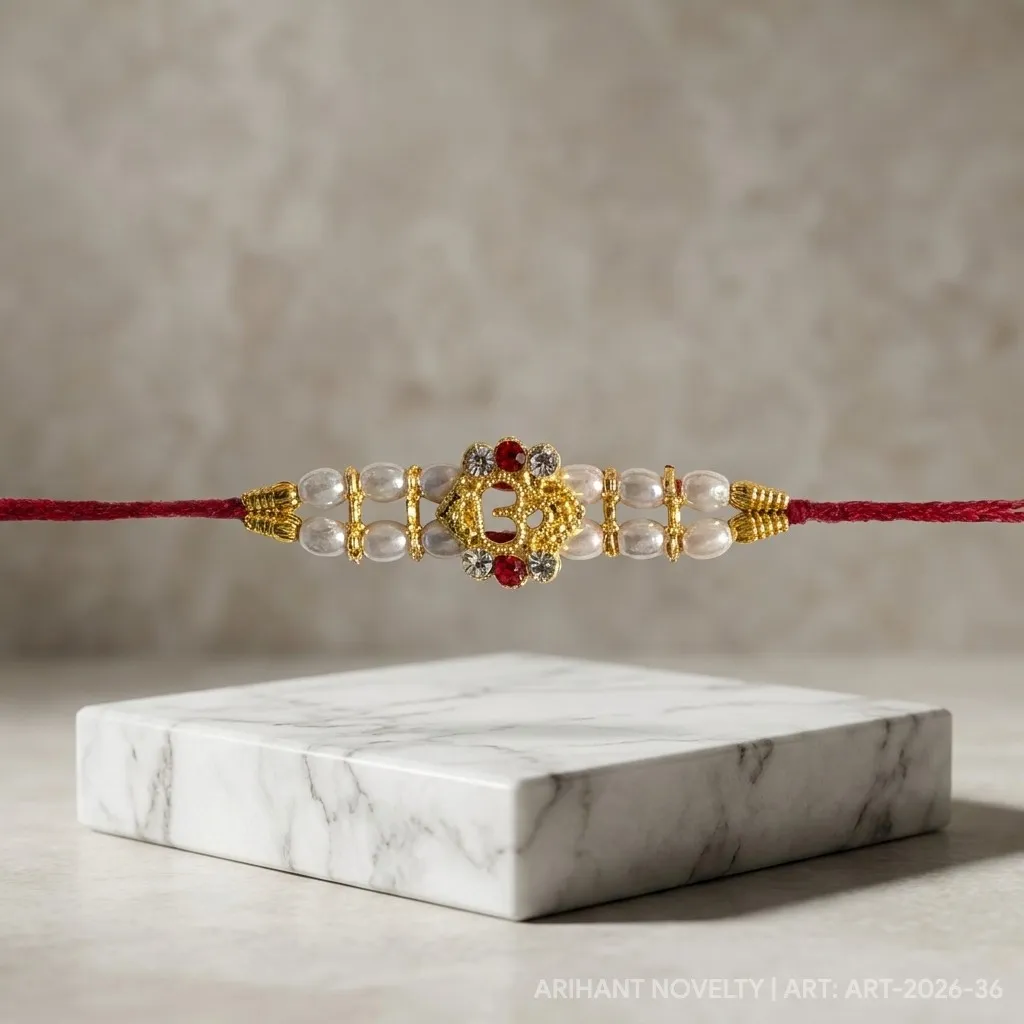 OM Symbol Pearl Rakhi – handmade Traditional rakhi from Bikaner by Arihant Novelty