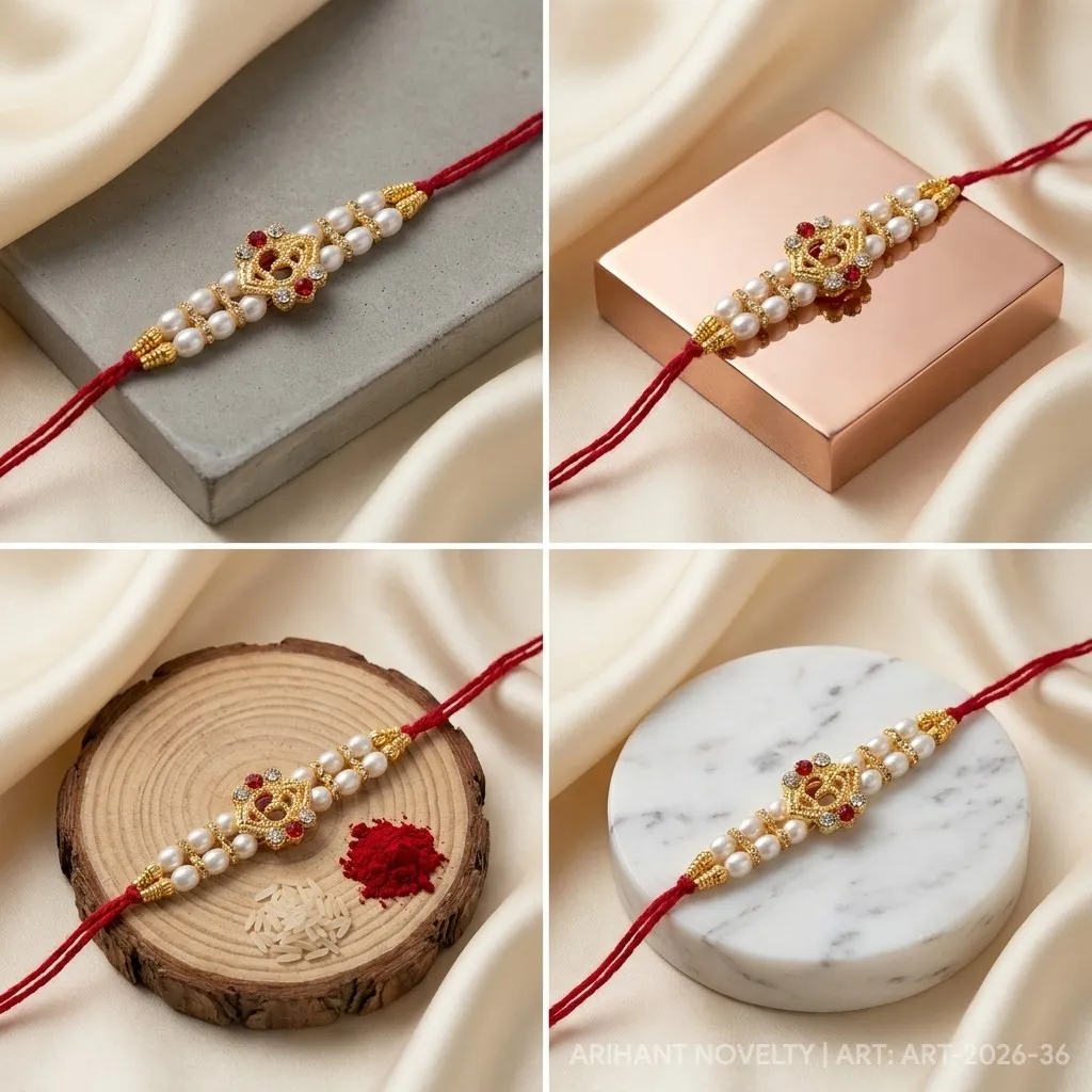 OM Symbol Pearl Rakhi – handmade Traditional rakhi from Bikaner by Arihant Novelty