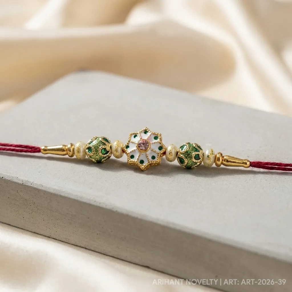 Green Shimmer Star Bead Rakhi – handmade Meenakari rakhi from Bikaner by Arihant Novelty