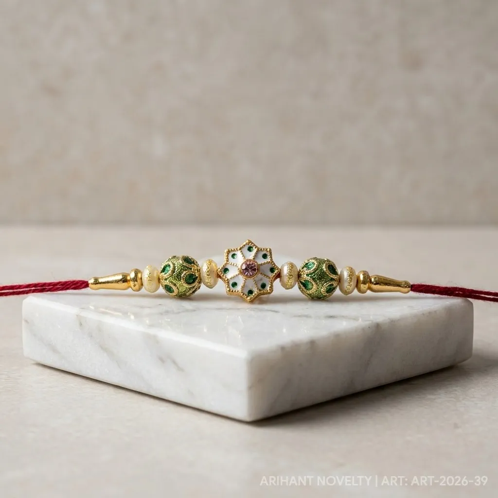 Green Shimmer Star Bead Rakhi – handmade Meenakari rakhi from Bikaner by Arihant Novelty