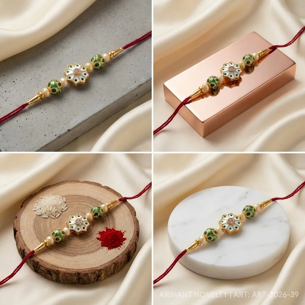 Green Shimmer Star Bead Rakhi – handmade Meenakari rakhi from Bikaner by Arihant Novelty