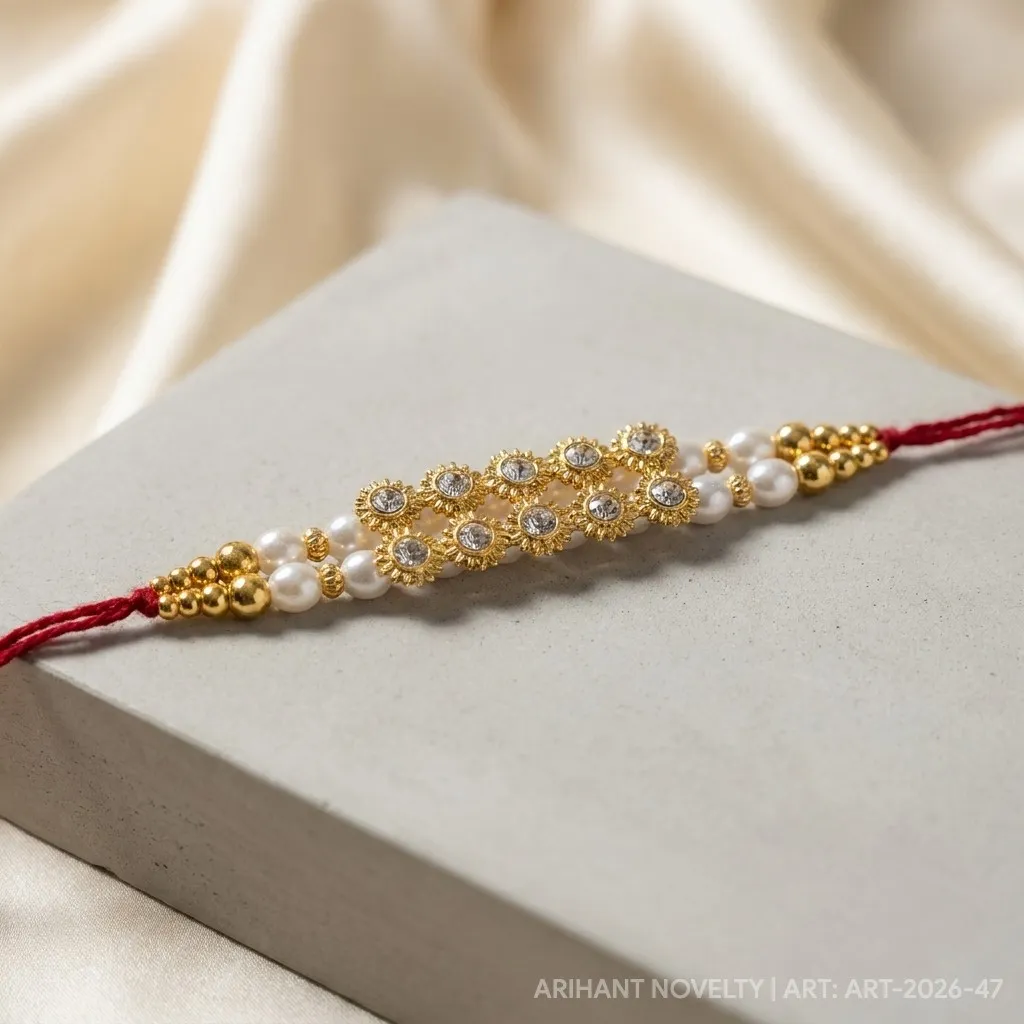 Gold Lattice Wide Band – handmade Kundan rakhi from Bikaner by Arihant Novelty