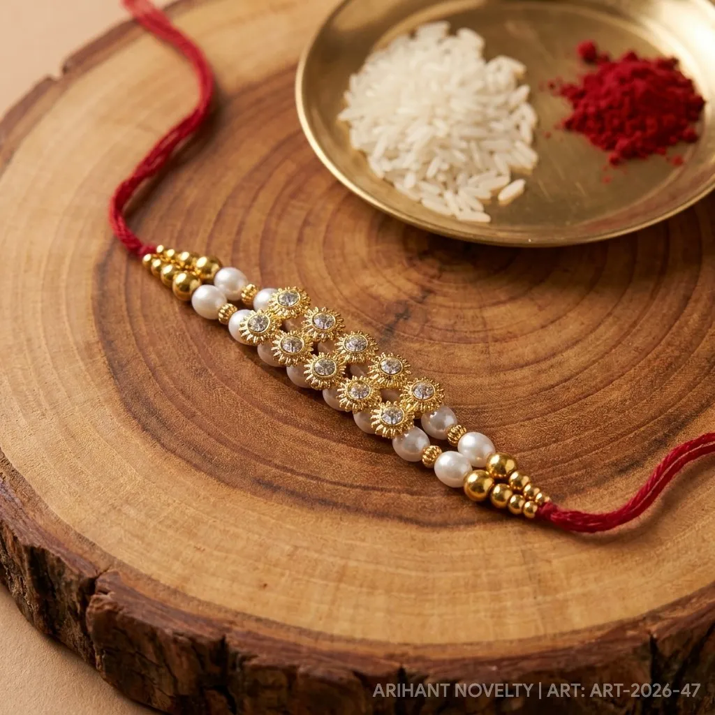 Gold Lattice Wide Band – handmade Kundan rakhi from Bikaner by Arihant Novelty