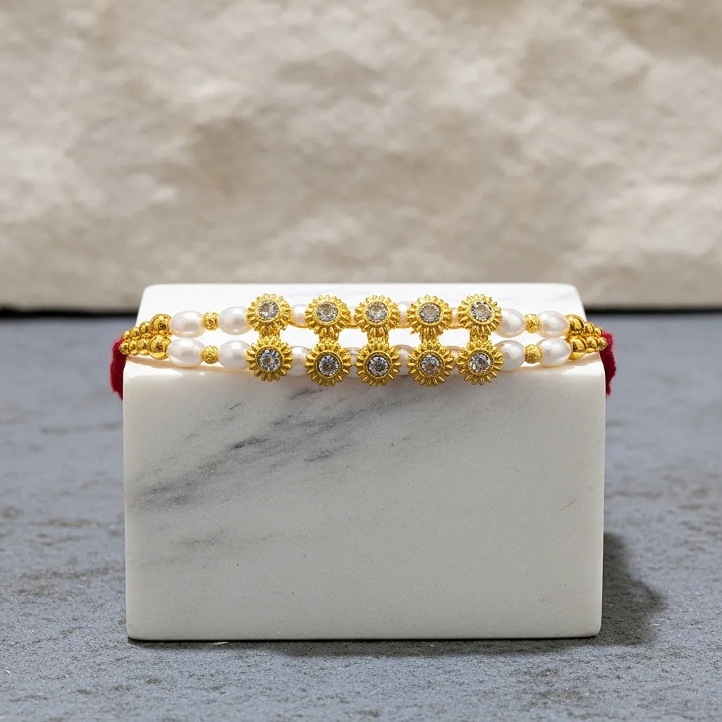 Gold Lattice Wide Band – handmade Kundan rakhi from Bikaner by Arihant Novelty
