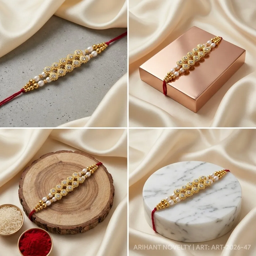 Gold Lattice Wide Band – handmade Kundan rakhi from Bikaner by Arihant Novelty