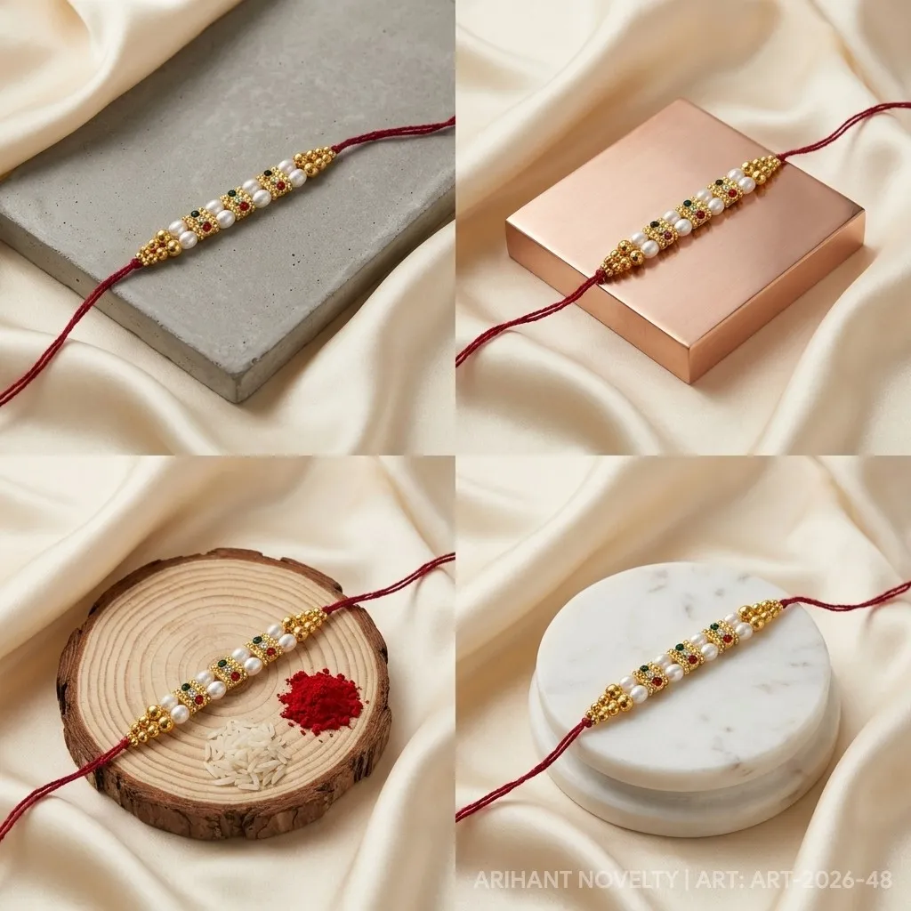 Multi-Gem Pearl Strand Rakhi – handmade Traditional rakhi from Bikaner by Arihant Novelty
