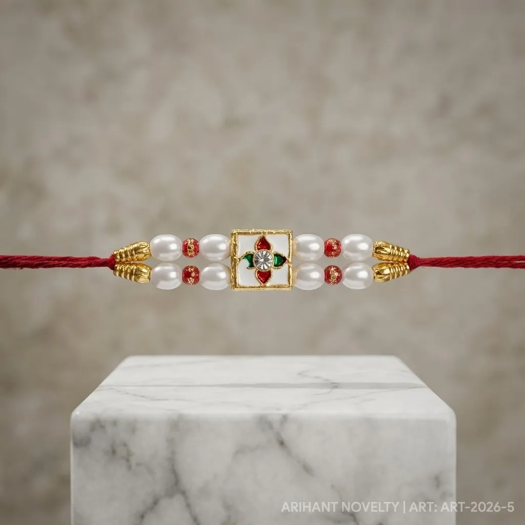 Pearl & Kundan Square Rakhi – handmade Kundan rakhi from Bikaner by Arihant Novelty