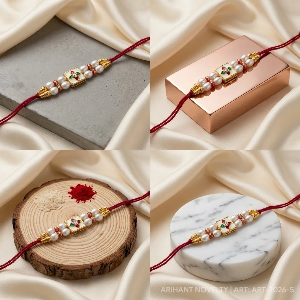 Pearl & Kundan Square Rakhi – handmade Kundan rakhi from Bikaner by Arihant Novelty