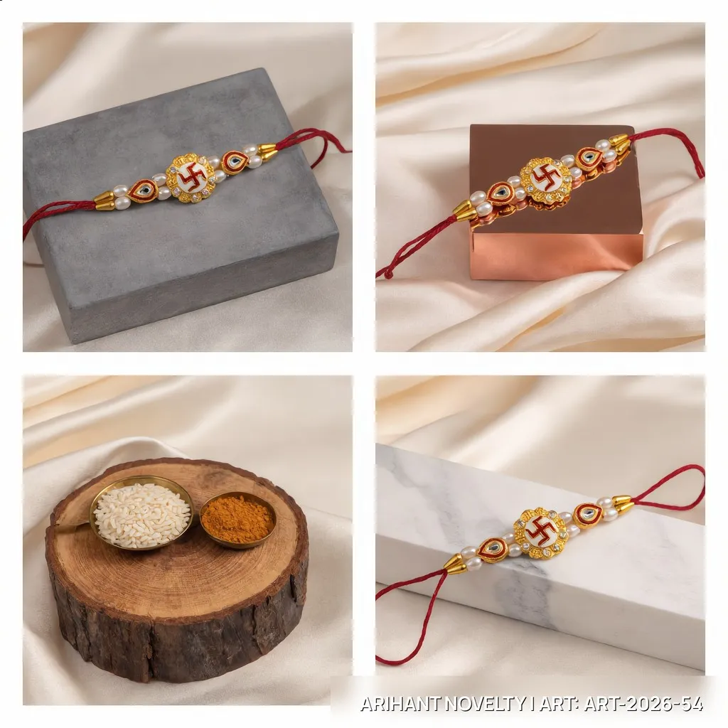 White Swastik Flower Medallion – handmade Traditional rakhi from Bikaner by Arihant Novelty