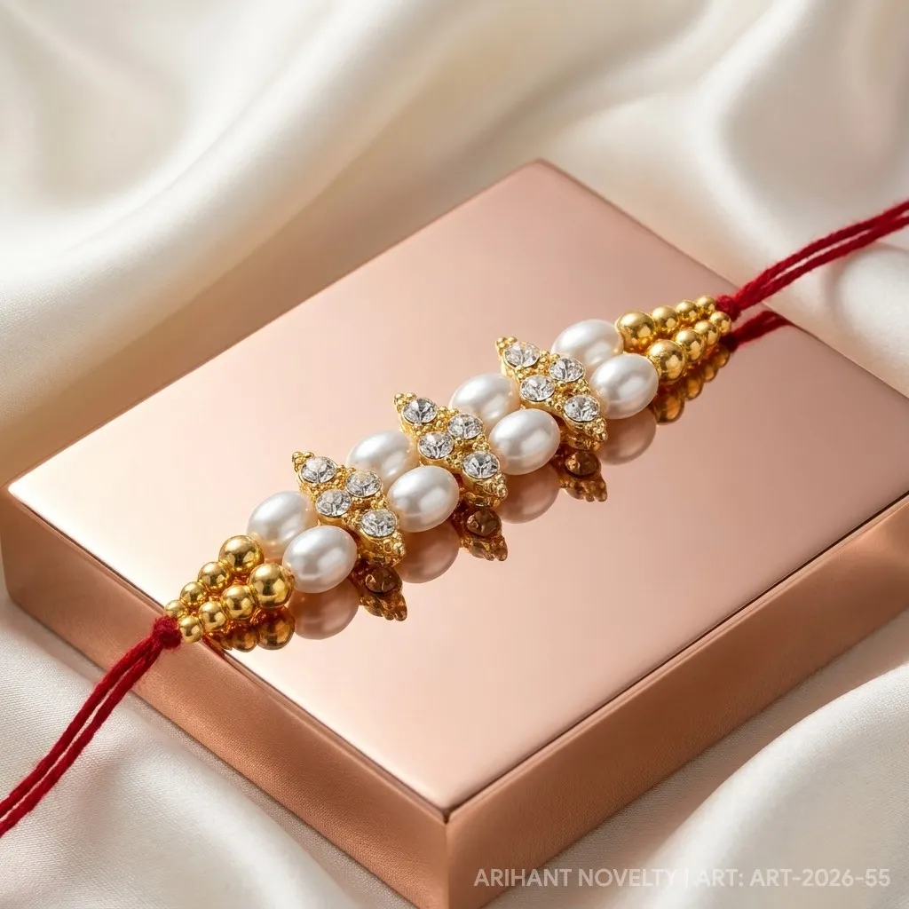 CZ Cluster Pearl Rakhi – handmade Kundan rakhi from Bikaner by Arihant Novelty