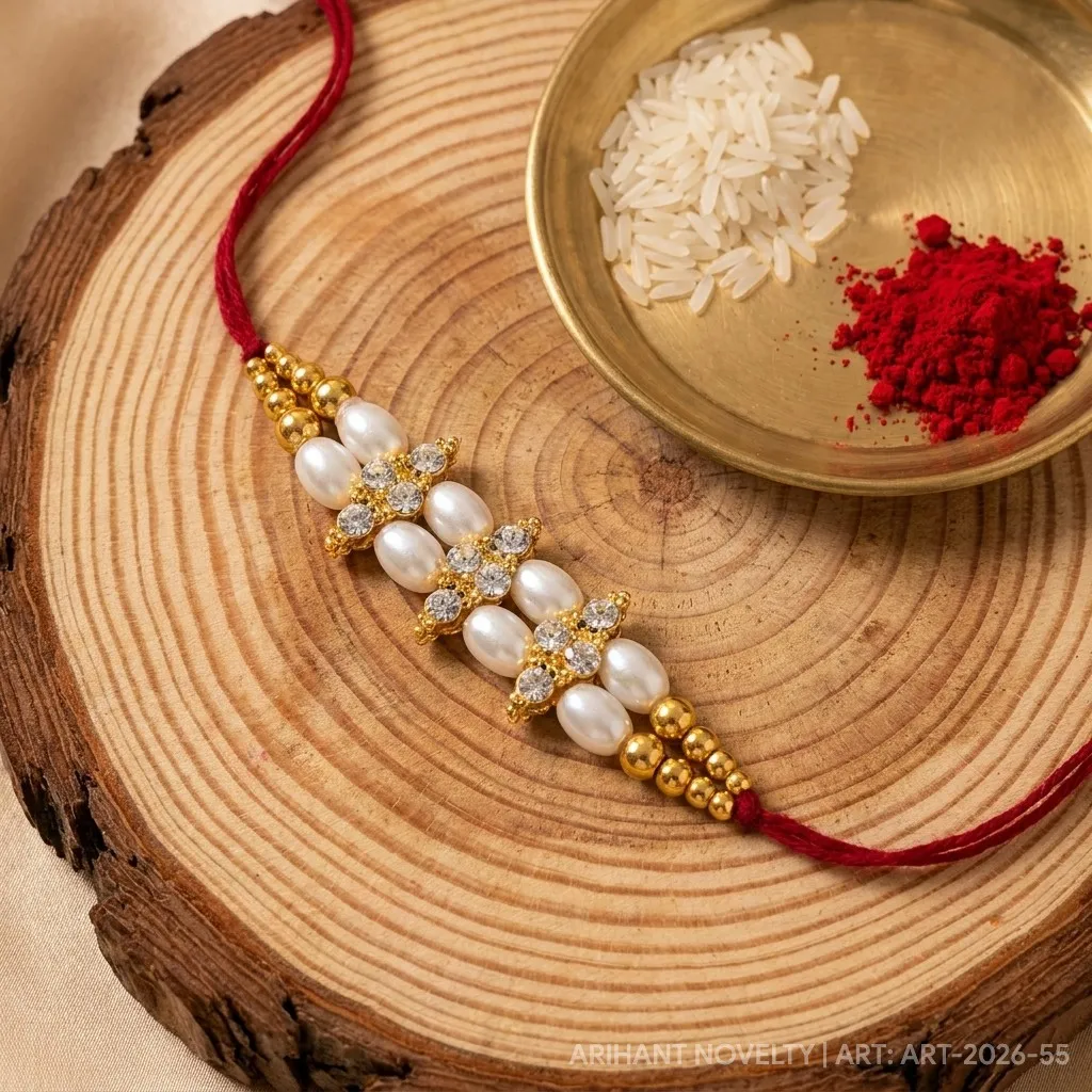 CZ Cluster Pearl Rakhi – handmade Kundan rakhi from Bikaner by Arihant Novelty