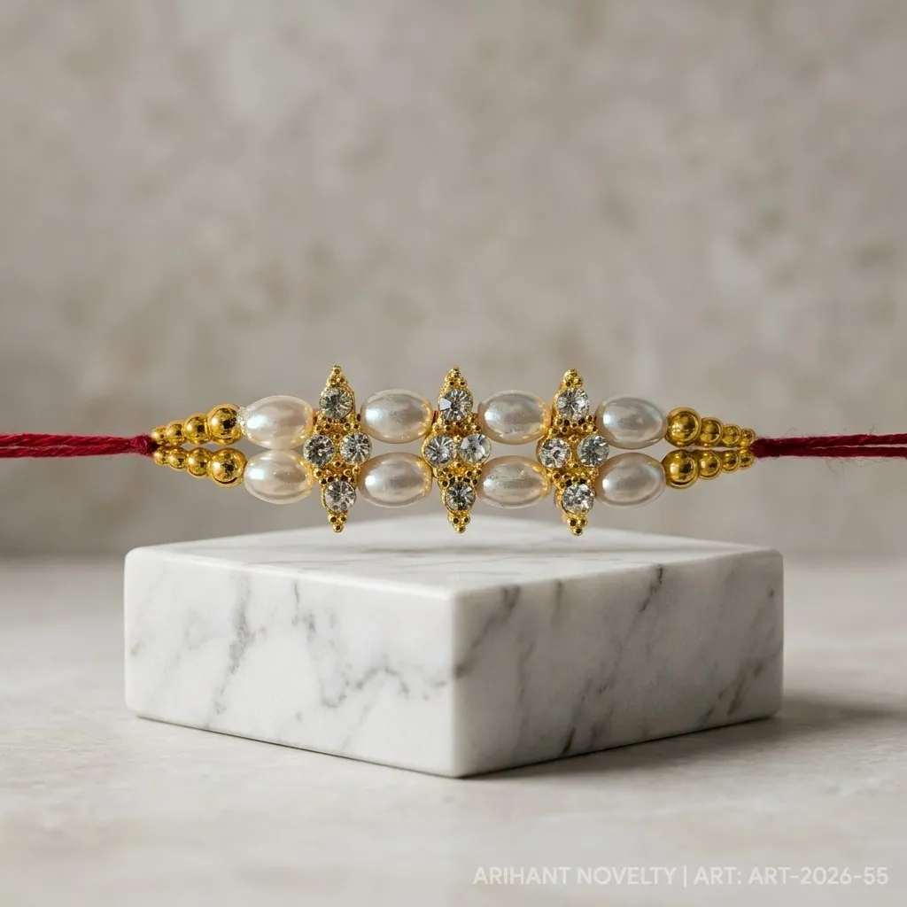 CZ Cluster Pearl Rakhi – handmade Kundan rakhi from Bikaner by Arihant Novelty