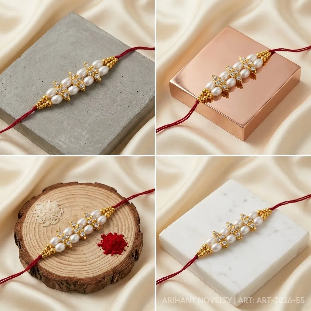 CZ Cluster Pearl Rakhi – handmade Kundan rakhi from Bikaner by Arihant Novelty