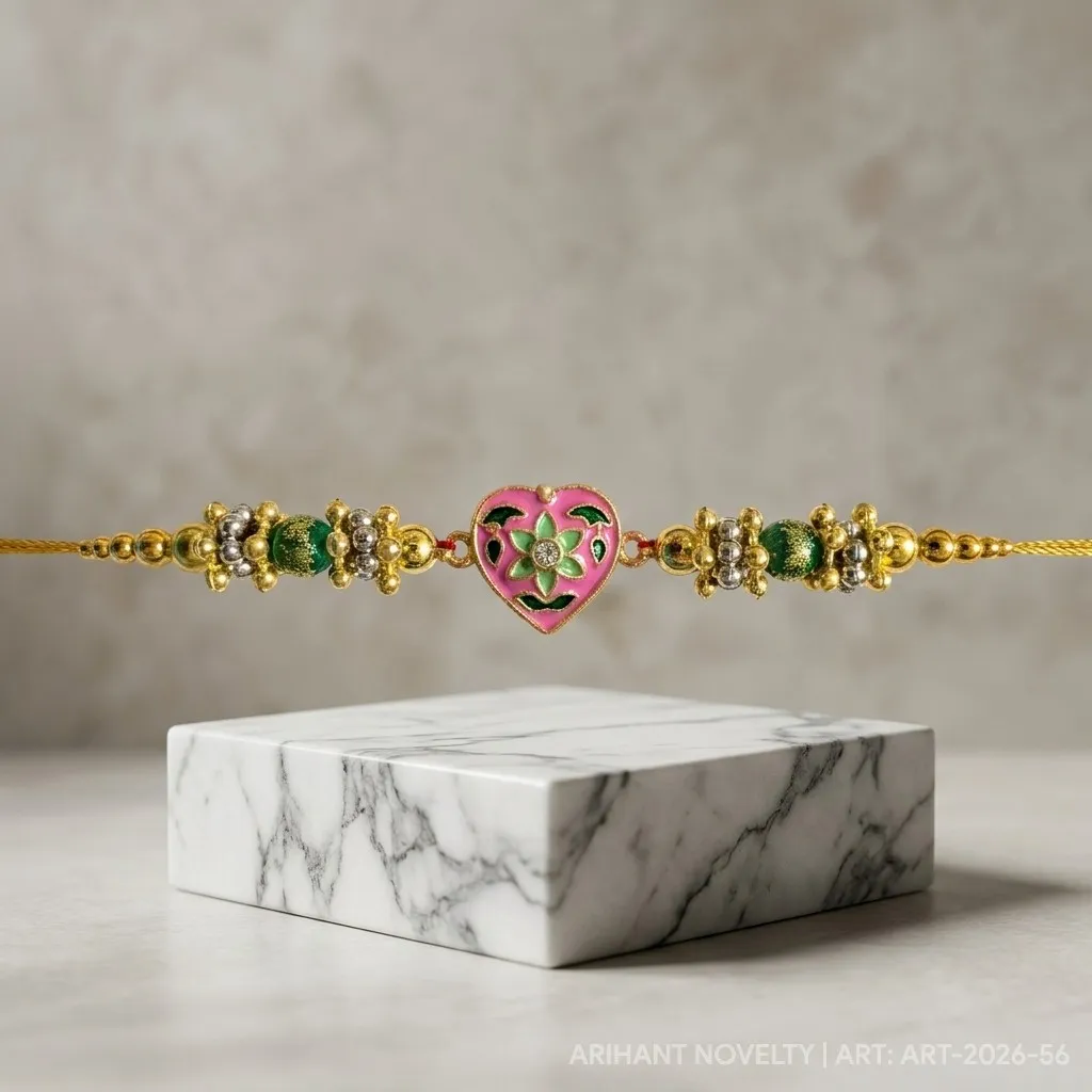Pink Heart Meenakari Bead Rakhi – handmade Statement rakhi from Bikaner by Arihant Novelty