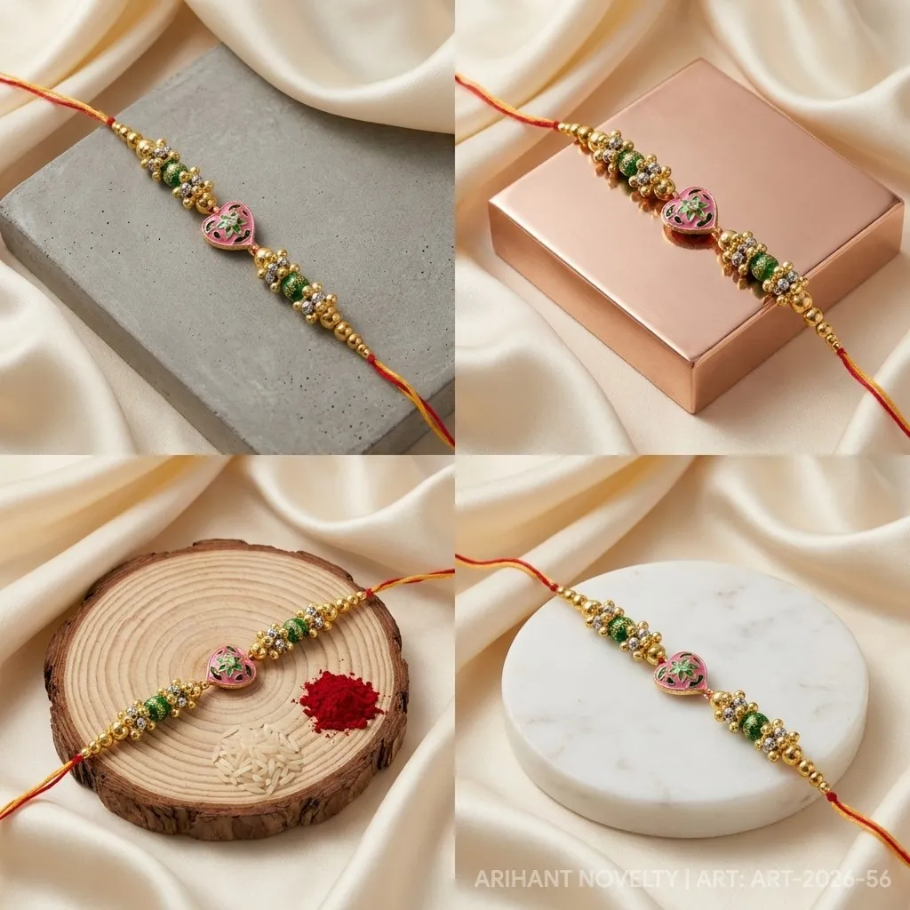 Pink Heart Meenakari Bead Rakhi – handmade Statement rakhi from Bikaner by Arihant Novelty