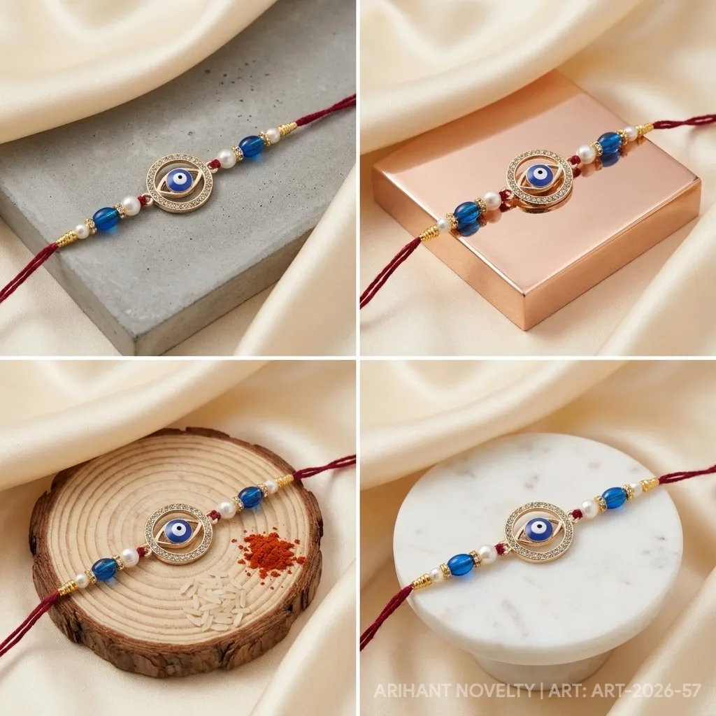 Evil Eye Diamond Ring – handmade Evil Eye rakhi from Bikaner by Arihant Novelty