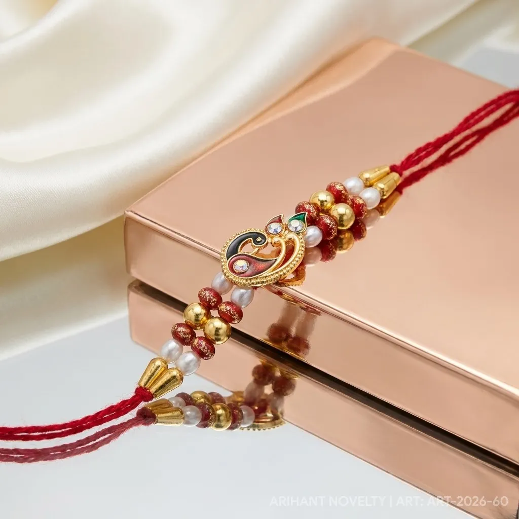 Red Paisley Meenakari Bead – handmade Meenakari rakhi from Bikaner by Arihant Novelty