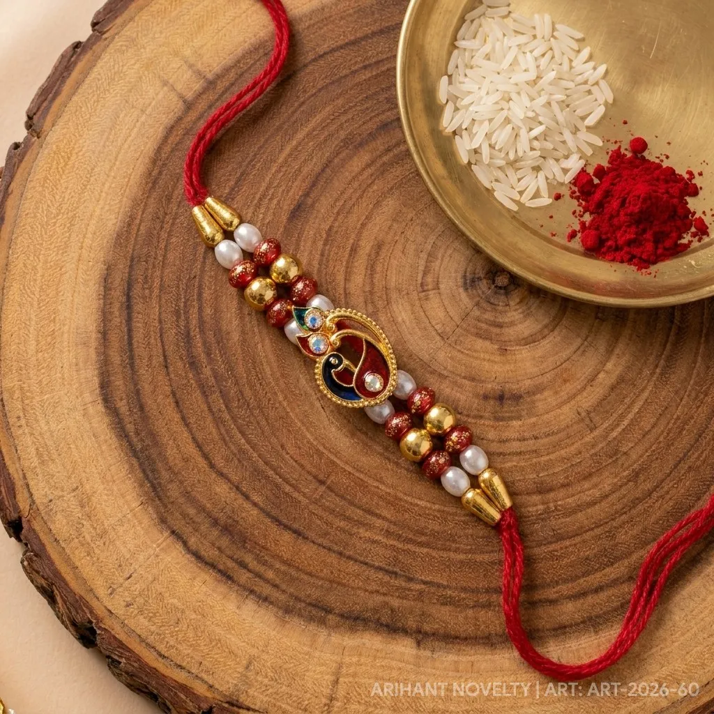 Red Paisley Meenakari Bead – handmade Meenakari rakhi from Bikaner by Arihant Novelty