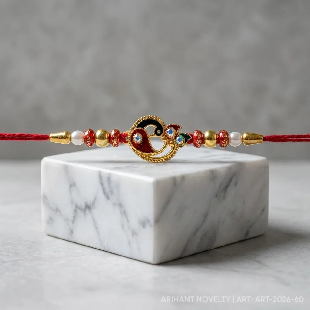 Red Paisley Meenakari Bead – handmade Meenakari rakhi from Bikaner by Arihant Novelty