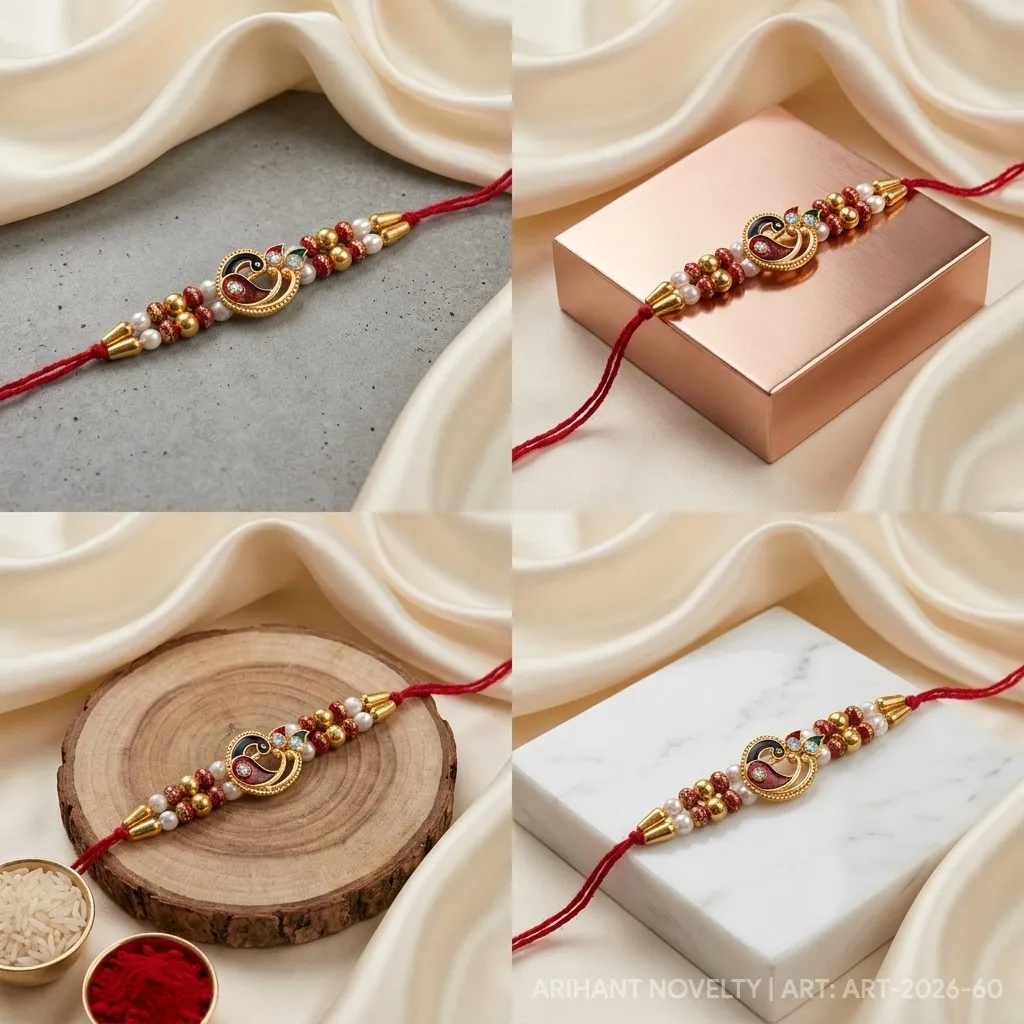Red Paisley Meenakari Bead – handmade Meenakari rakhi from Bikaner by Arihant Novelty