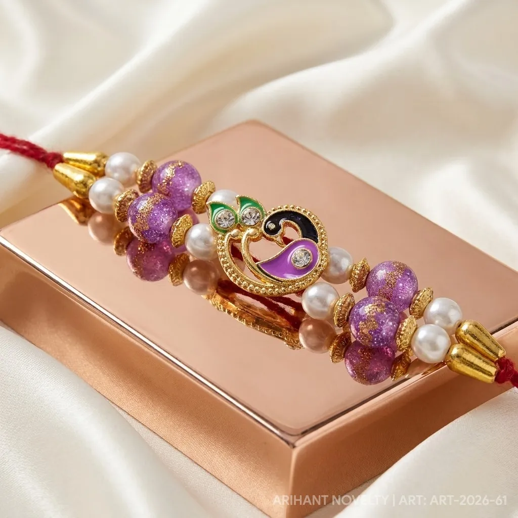 Violet Paisley Bead Rakhi – handmade Meenakari rakhi from Bikaner by Arihant Novelty
