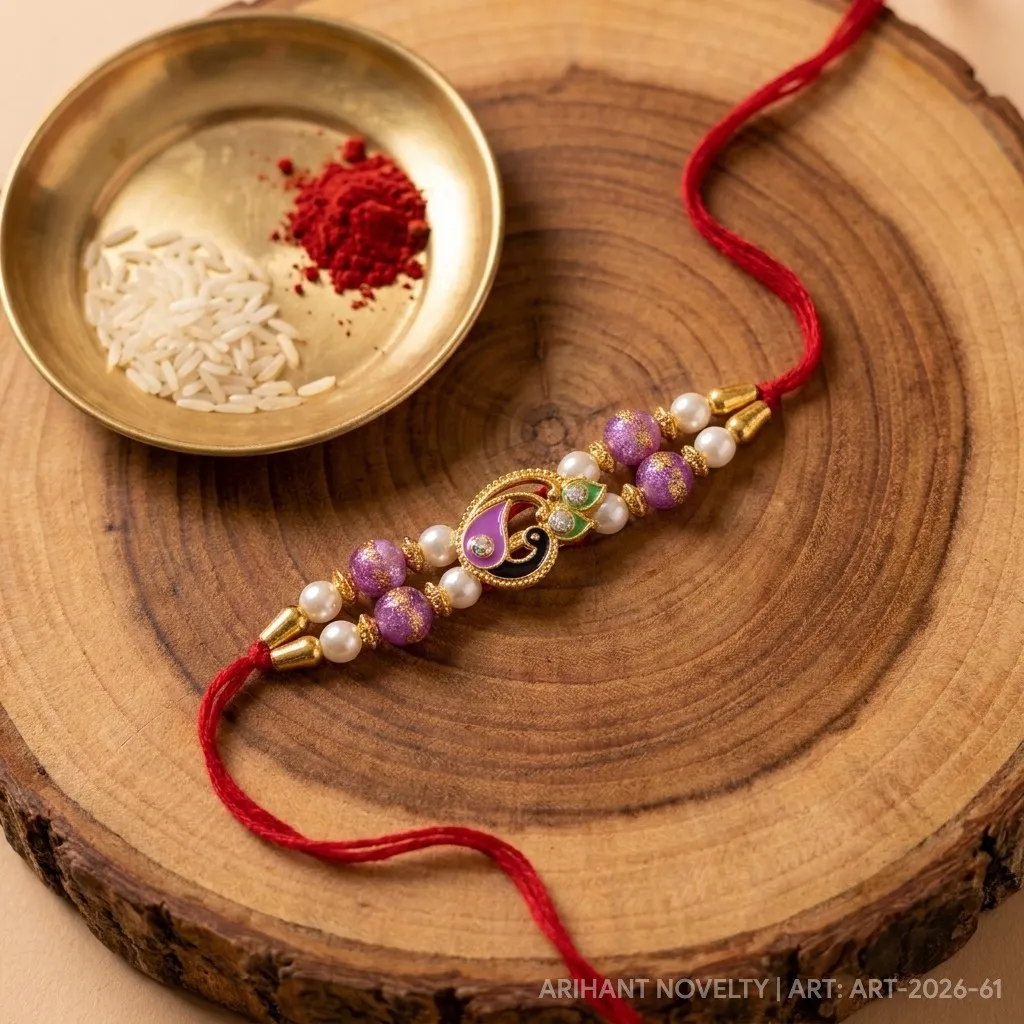 Violet Paisley Bead Rakhi – handmade Meenakari rakhi from Bikaner by Arihant Novelty