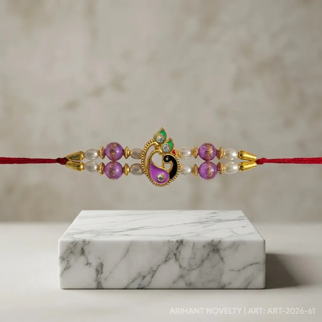 Violet Paisley Bead Rakhi – handmade Meenakari rakhi from Bikaner by Arihant Novelty