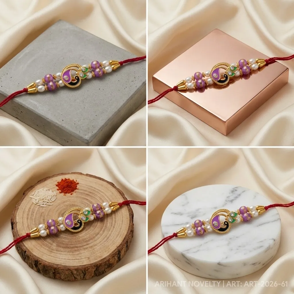 Violet Paisley Bead Rakhi – handmade Meenakari rakhi from Bikaner by Arihant Novelty
