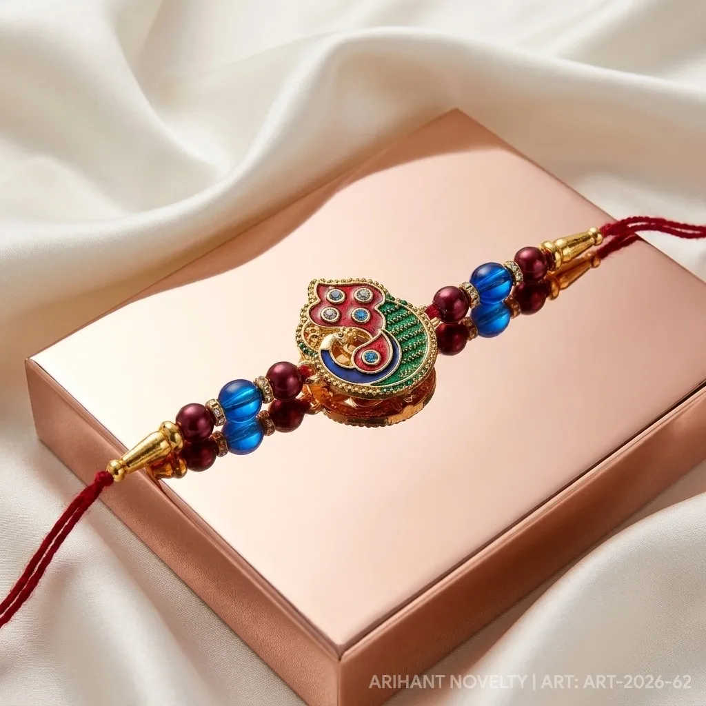 Ganesha Heart Meenakari Bead – handmade Traditional rakhi from Bikaner by Arihant Novelty