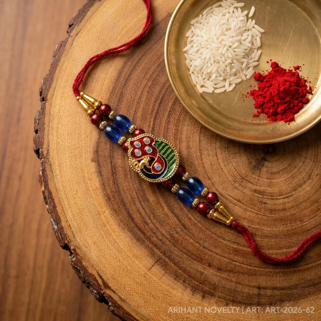 Ganesha Heart Meenakari Bead – handmade Traditional rakhi from Bikaner by Arihant Novelty