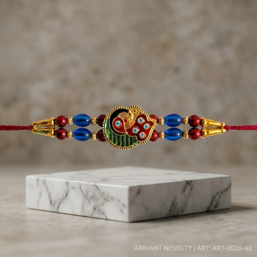 Ganesha Heart Meenakari Bead – handmade Traditional rakhi from Bikaner by Arihant Novelty