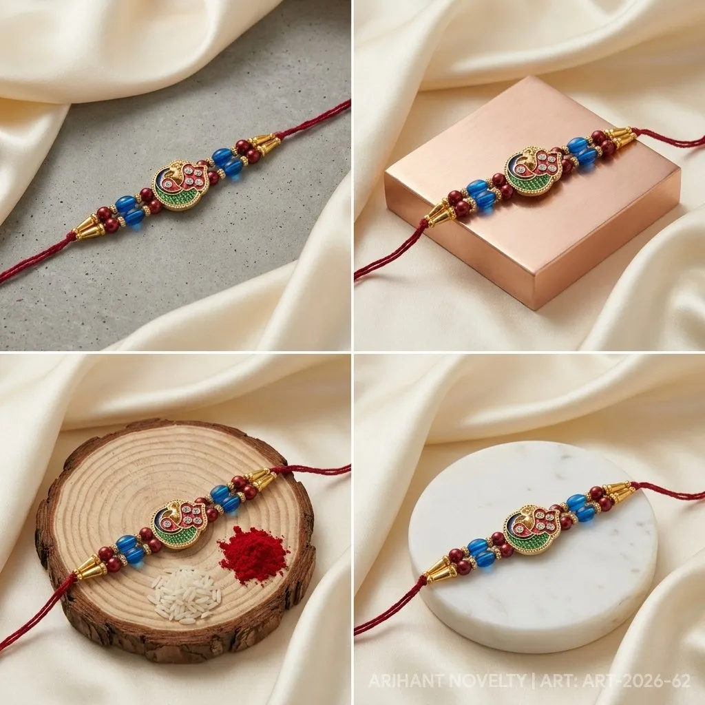 Ganesha Heart Meenakari Bead – handmade Traditional rakhi from Bikaner by Arihant Novelty