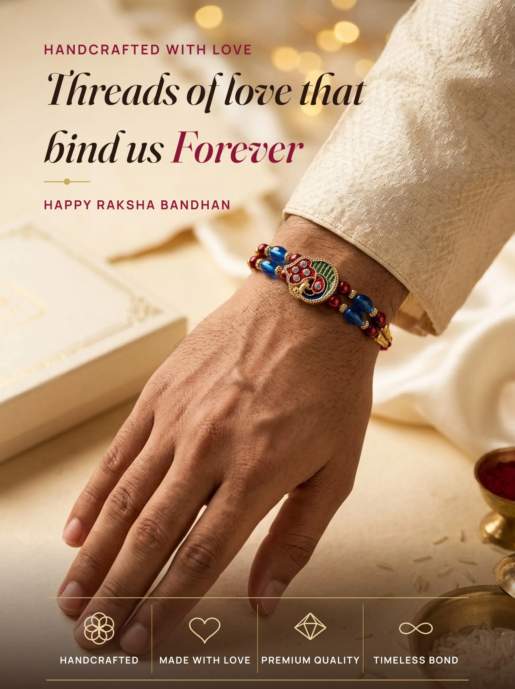 Ganesha Heart Meenakari Bead – handmade Traditional rakhi from Bikaner by Arihant Novelty