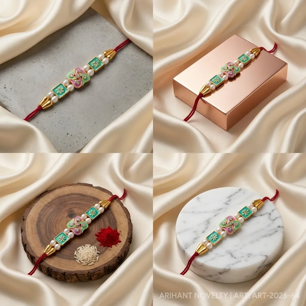 Teal OM Meenakari Pearl – handmade Traditional rakhi from Bikaner by Arihant Novelty