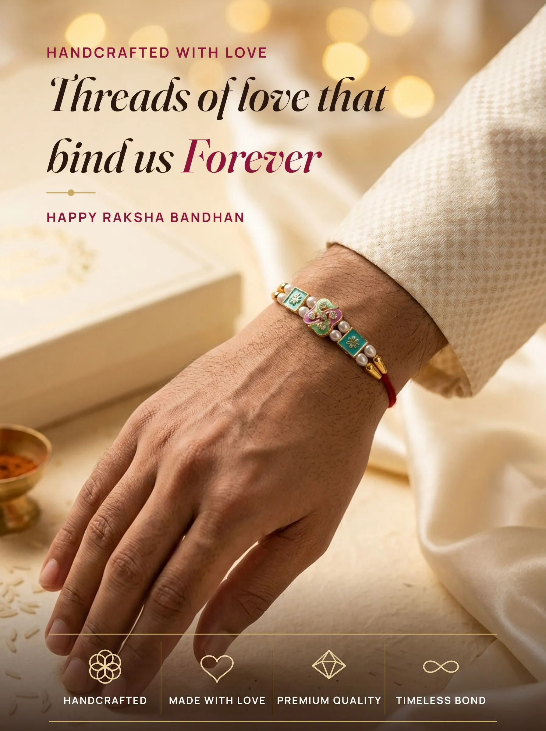 Teal OM Meenakari Pearl – handmade Traditional rakhi from Bikaner by Arihant Novelty