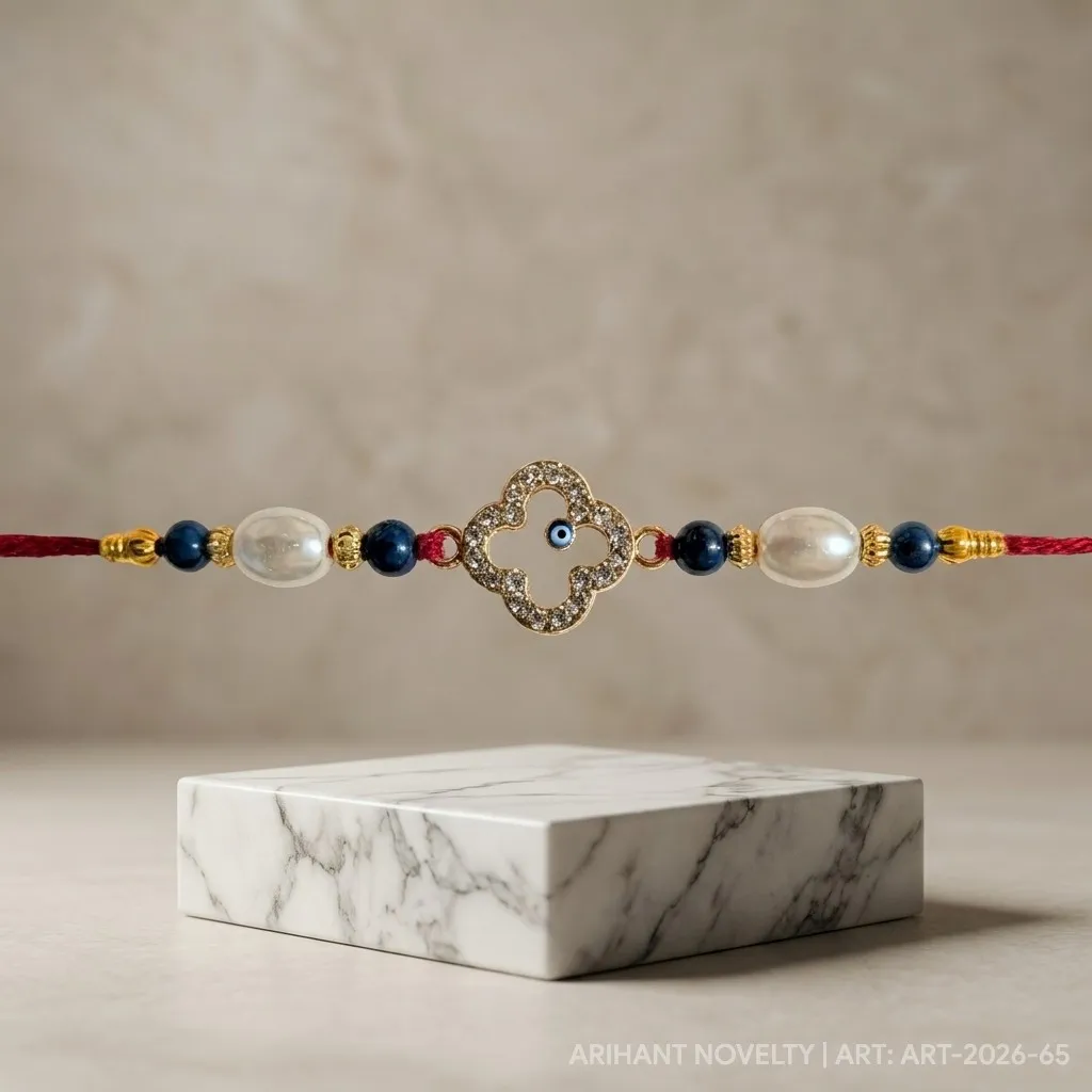 Clover Eye Nazar Pearl Rakhi – handmade Evil Eye rakhi from Bikaner by Arihant Novelty