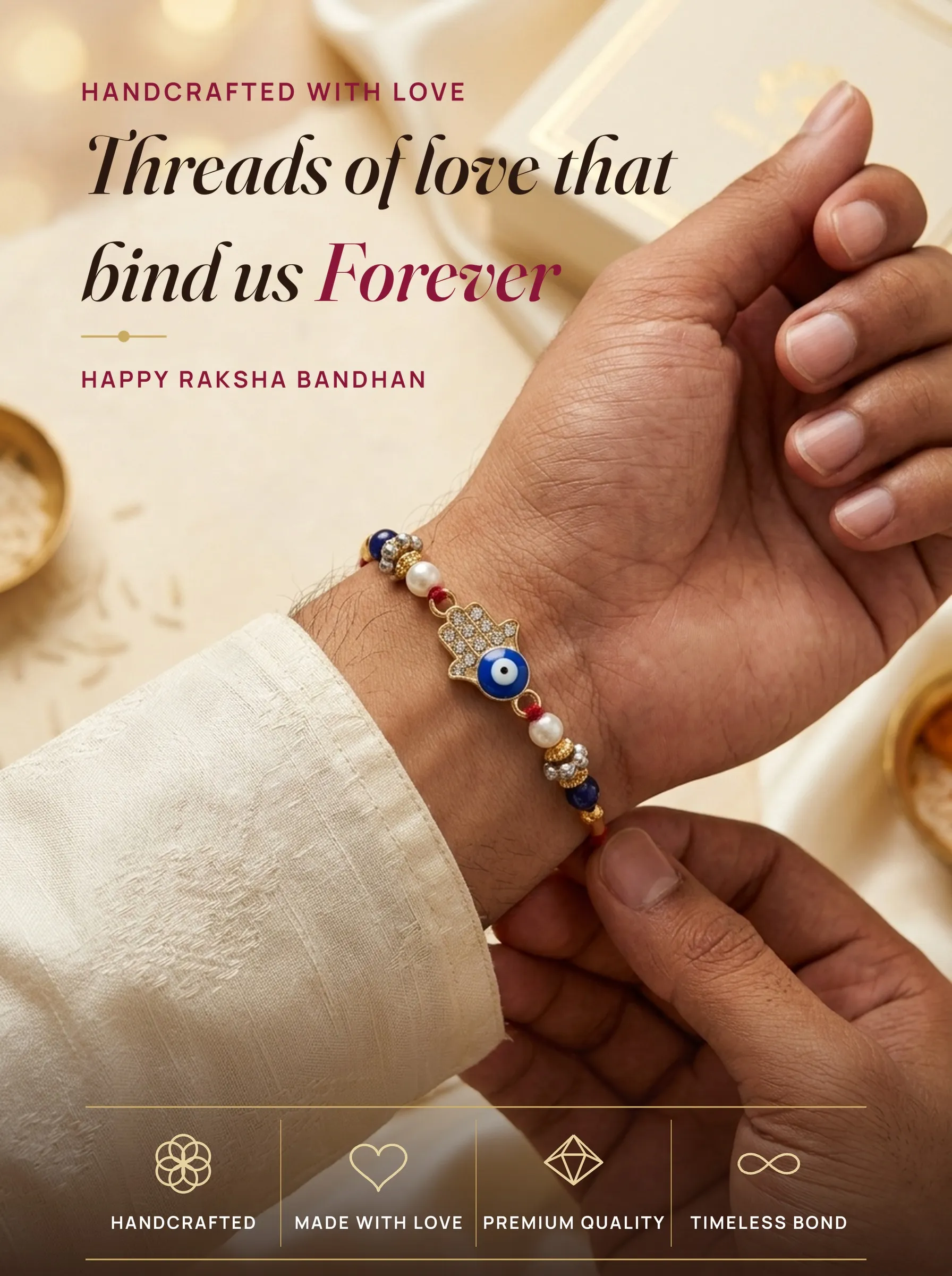 Hamsa Hand Nazar Rakhi – handmade Evil Eye rakhi from Bikaner by Arihant Novelty