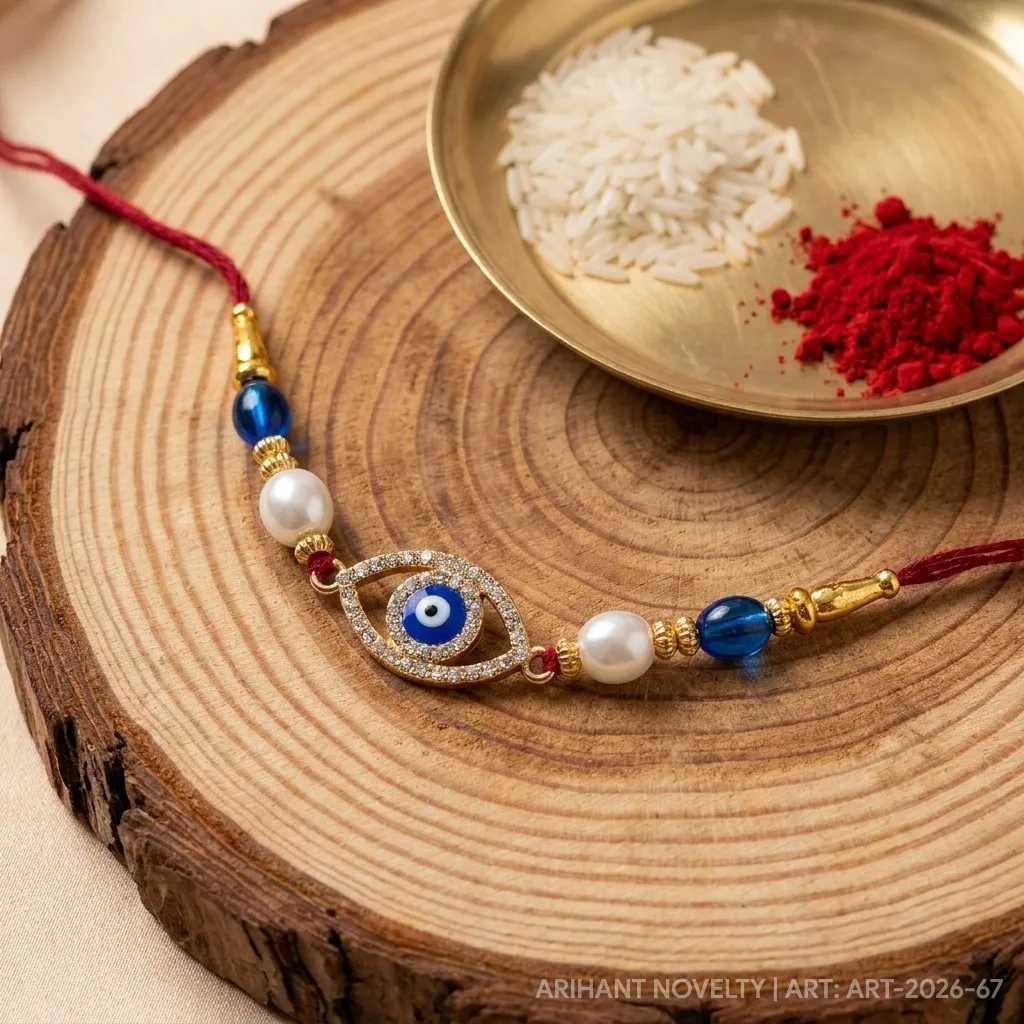 Diamond Pavé Evil Eye Almond – handmade Evil Eye rakhi from Bikaner by Arihant Novelty