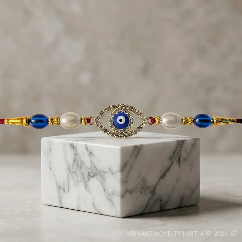 Diamond Pavé Evil Eye Almond – handmade Evil Eye rakhi from Bikaner by Arihant Novelty